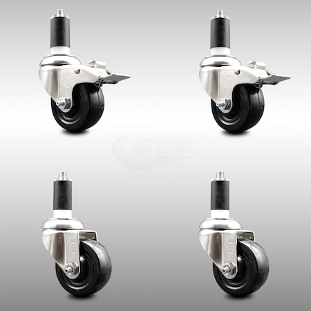 Service Caster 3 Inch 316SS Hard Rubber Swivel 1-3/8 Inch Expanding Stem Caster Lck Brake, 2PK SCC-SS316TTLEX20S314-HRS-2-S-2-138